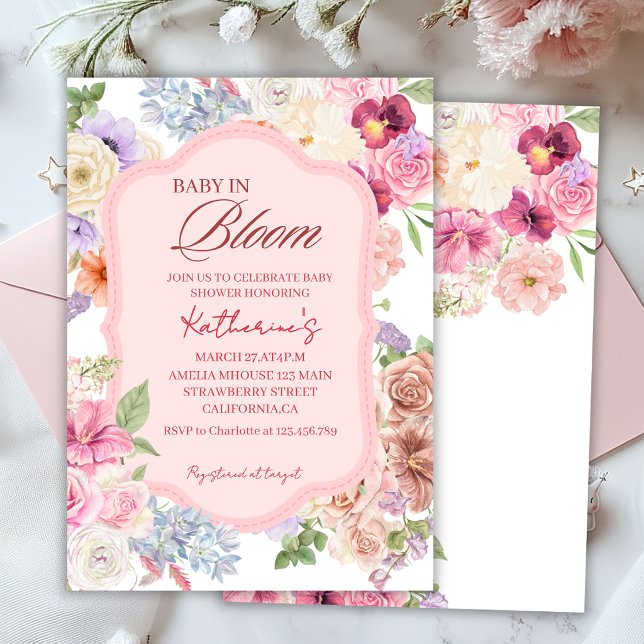 Invitation Bébé en fleurs shower pour bébé fille thème floral (Créateur téléchargé)