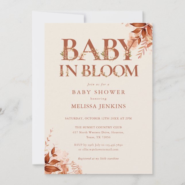 Invitation Bébé en fleurs Shower rustique automnal pour bébé (Devant)