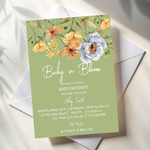 Invitation Bébé en fleurs vert sauge baby shower 