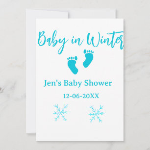 Invitation Bébé en hiver baby shower bleu bébé pieds snowflak