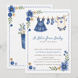 Invitation Bébé en Jean Bleu Est En Route Fille Baby Shower