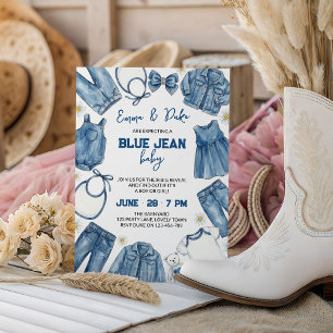 Invitation Bébé en Jean Bleu Révélation du Sexe Genre Décontr