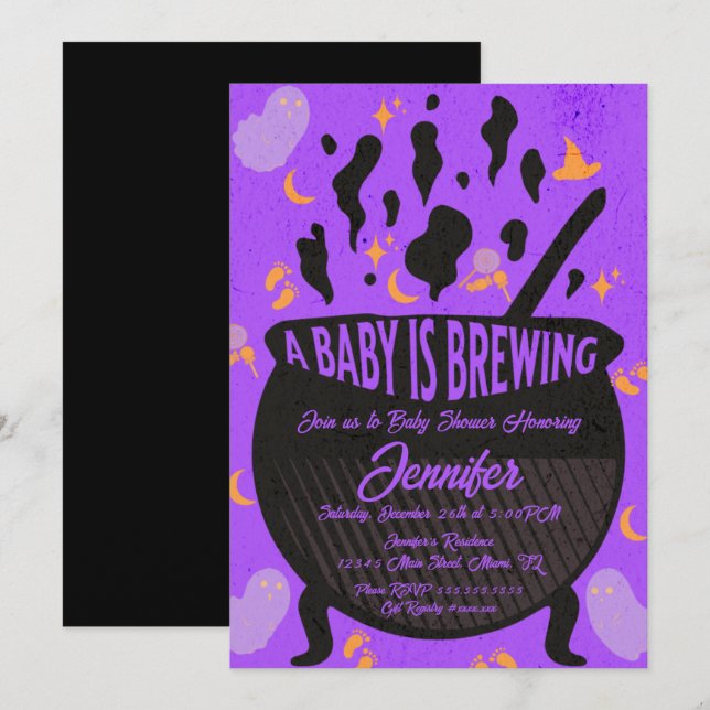 Invitation Bébé en préparation Fête de bébé rétro fantomatiqu (Devant / Derrière)