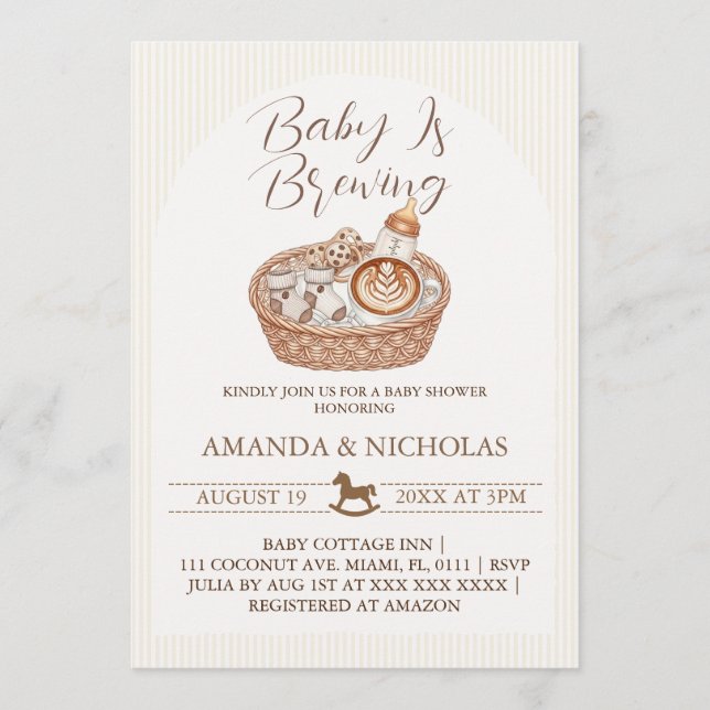 Invitation Bébé en route Baby Shower Rayé (Devant)