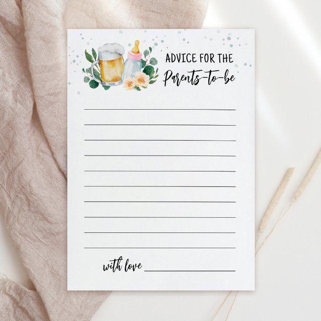 Invitation Bébé en route Conseils pour les parents à venir Ca (Beer and Floral Baby is Brewing Baby Shower Advice for the Parents-to-be Game Card)