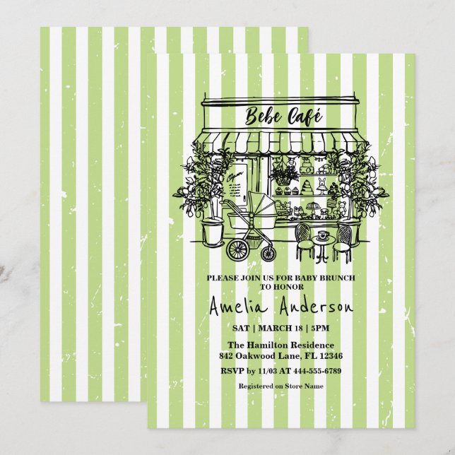 Invitation bébé en route Fête de bébé sur le thème du café à  (Devant / Derrière)