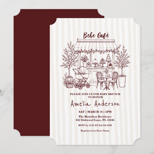 Invitation bébé en route Fête de bébé sur le thème du café à  (Devant / Derrière)