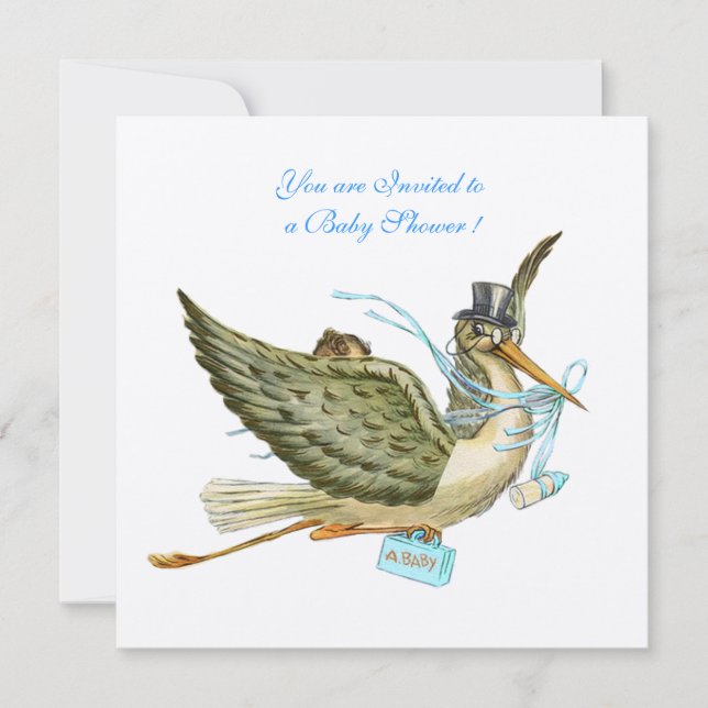 Invitation BÉBÉ EN STORK DOUCHE GARÇON, papier feutre crème b (Devant)