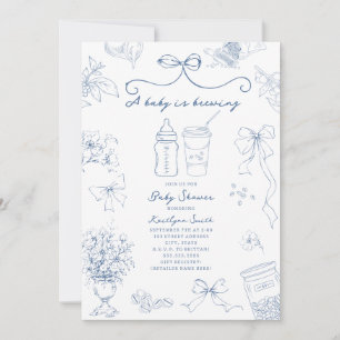 Invitation Bébé en train de brasser du café toile Bleu Baby S
