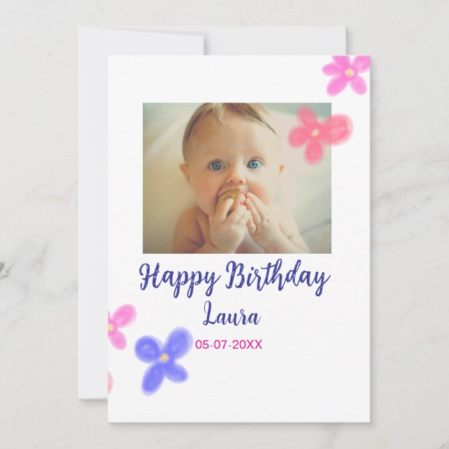 Invitation Bébé enfants 1er anniversaire ajouter le nom date  (Devant)