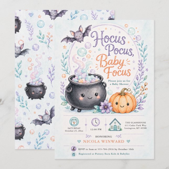 Invitation Bébé est en train de brasser Baby Shower Sorcière (Devant / Derrière)