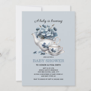 Invitation Bébé est en train de brasser Bleu Floral Garçon