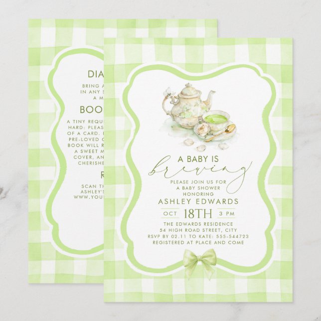 Invitation Bébé est en train de mijoter - Fête de thé pour Ba (Devant / Derrière)