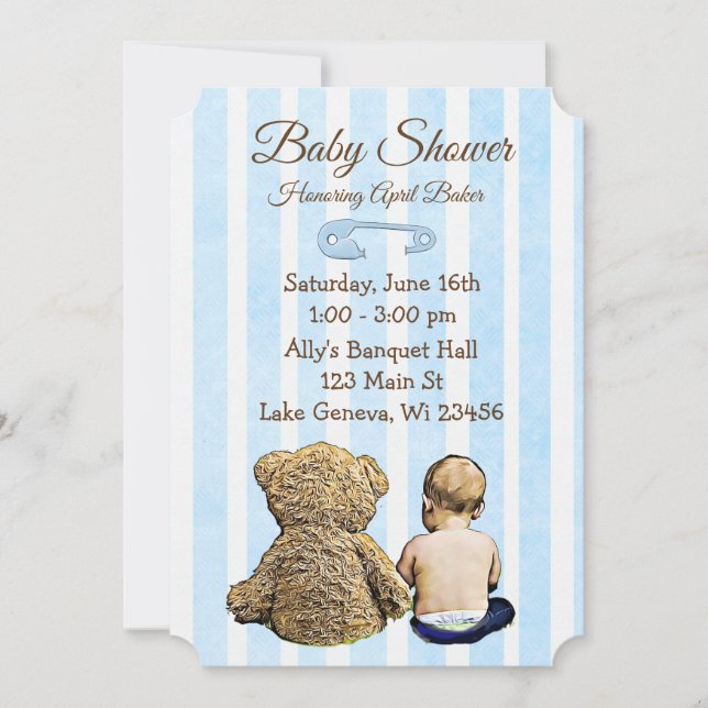 Invitation Bébé et ours en peluche garçons Baby shower Invita (Devant)