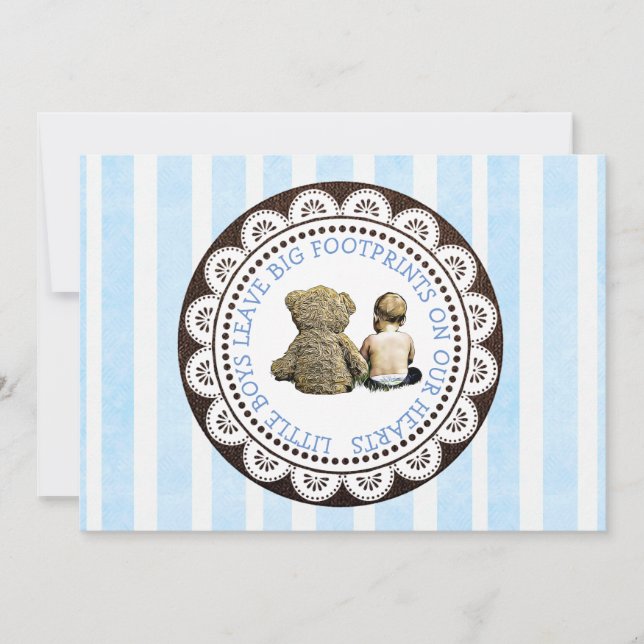 Invitation Bébé et ours en peluche garçons Baby shower Invita (Devant)
