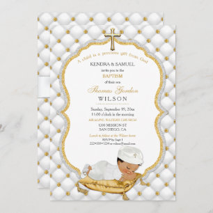 Invitation Bébé ethnique Baptême Baptême Christening Gold Cro