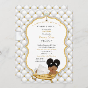 Invitation Bébé ethnique Baptême de fille Christening Gold Cr
