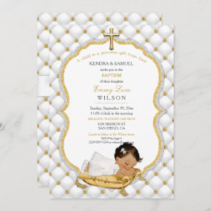 Invitation Bébé ethnique Baptême de fille Christening Gold Cr