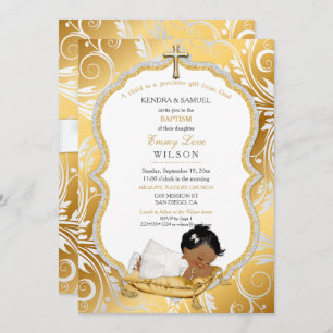 Invitation Bébé ethnique Baptême de fille Christening Gold Cr
