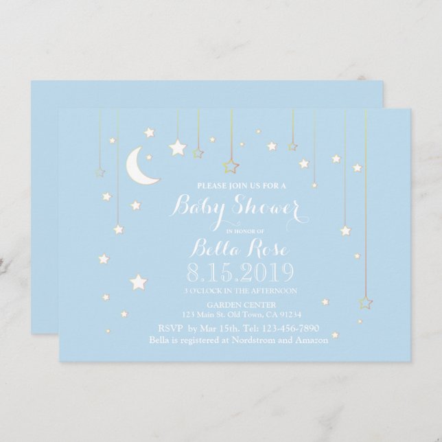 Invitation Bébé étoile bleue lune garçon baby shower invitati (Devant / Derrière)