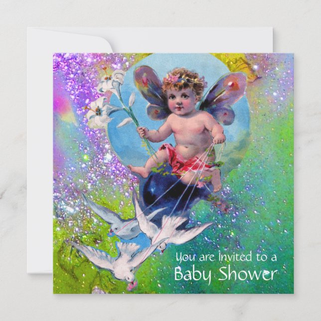 Invitation BÉBÉ FAIRY AVEC DES POIDS À SPARKLES Champagne Jau (Devant)