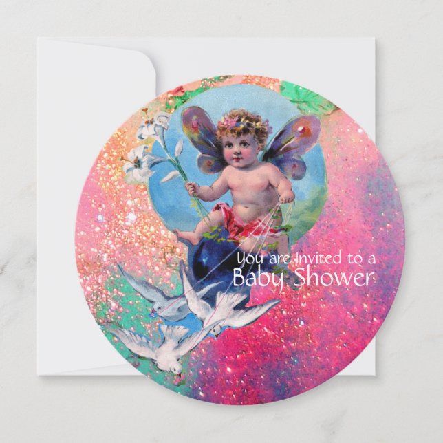 Invitation BÉBÉ FAIRY AVEC DES POIDS EN ROSE SPARKLES Champag (Devant)