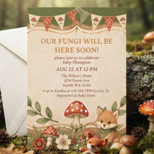 Invitation Bébé Fête Champignon Garçon Renard Bois