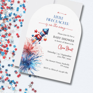 Invitation Bébé Fête Prénatale 4 Juillet Élégante Petite Mèch
