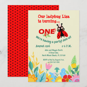 Invitation Bébé fille 1er anniversaire ladybug fête