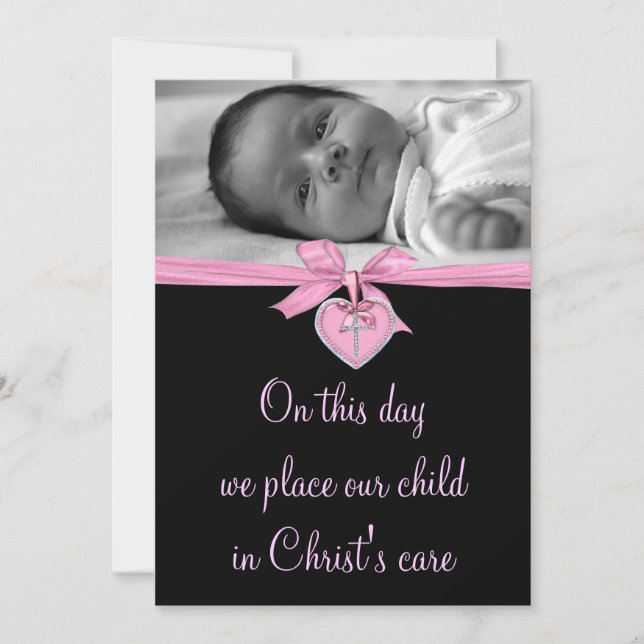 Invitation Bébé fille à l'arc rose Photo Baptême (Devant)
