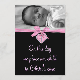 Invitation Bébé fille à l'arc rose Photo Baptême