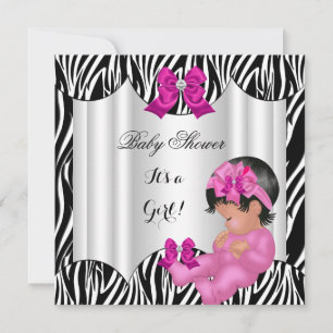 Invitation Bébé fille adorable pour Baby Shower Zèbre bébé ro