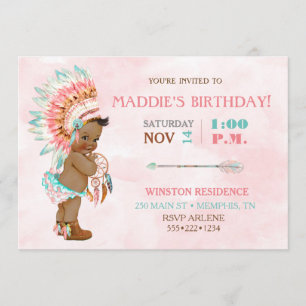 Invitation Bébé fille afro-américaine coiffe tribale Blush