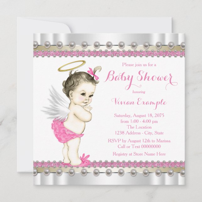 Invitation Bébé Fille Ange Rose Baby Shower (Devant)