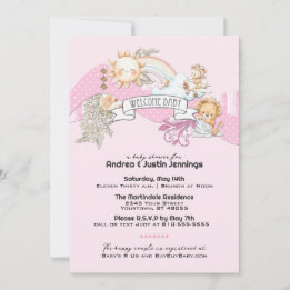 Invitation Bébé fille Aquarelle Baby shower rose