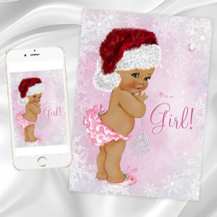 Invitation Bébé fille au chapeau de Père Noël Baby Shower sur