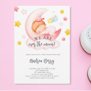 Invitation Bébé fille au-dessus du Baby shower de la Lune