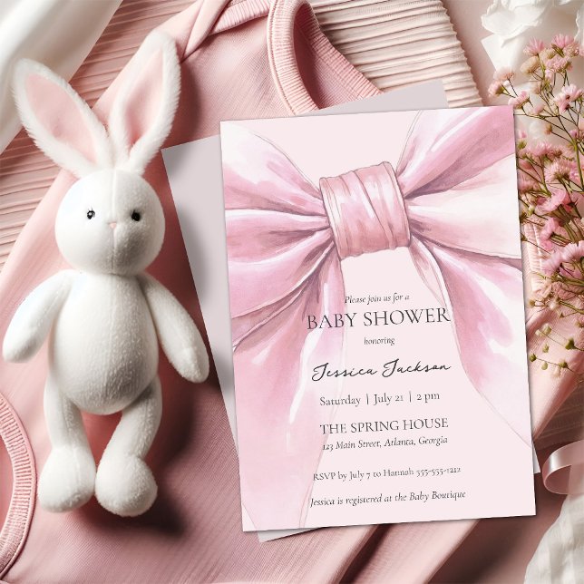 Invitation Bébé fille au noeud rose  (Créateur téléchargé)