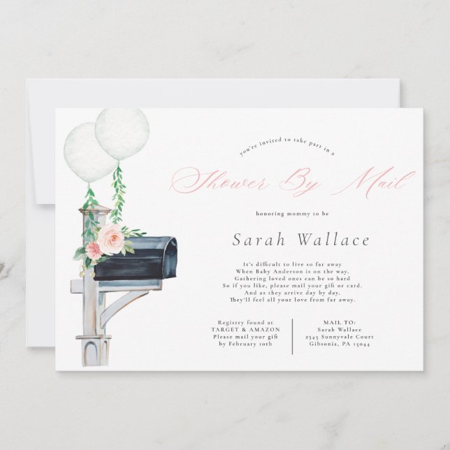 Invitation Bébé Fille Baby shower longue distance par courrie (Devant)