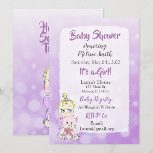 Invitation Bébé fille blonde avec un ours en peluche Bébé plu