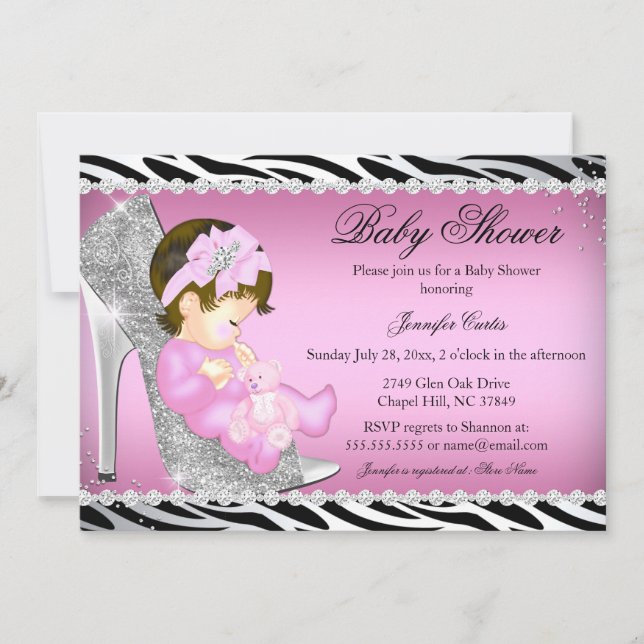 Invitation Bébé Fille Chaussure à Paillettes Baby Shower B (Devant)