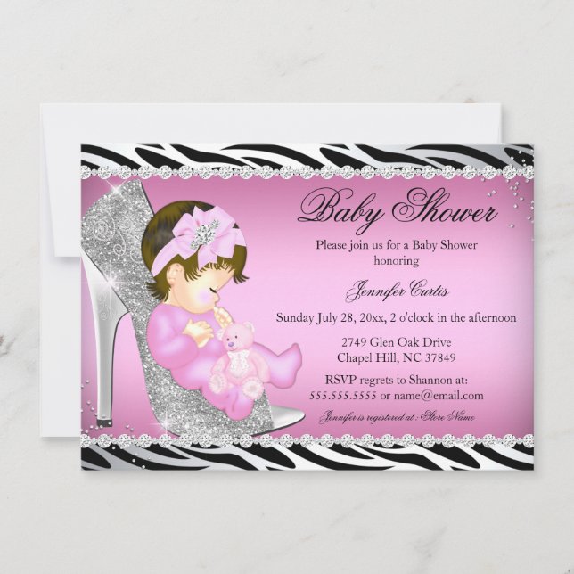 Invitation Bébé Fille Chaussure Pailletée Baby Shower B (Devant)