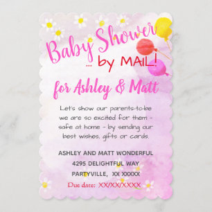 Invitation Bébé Fille Daisies Ballons Baby shower rose