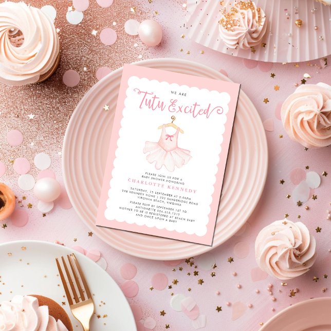 Invitation Bébé Fille Danseuse de Ballet Moderne Rose Mignon  (We are Tu Tu Excited Baby Shower Invitation)