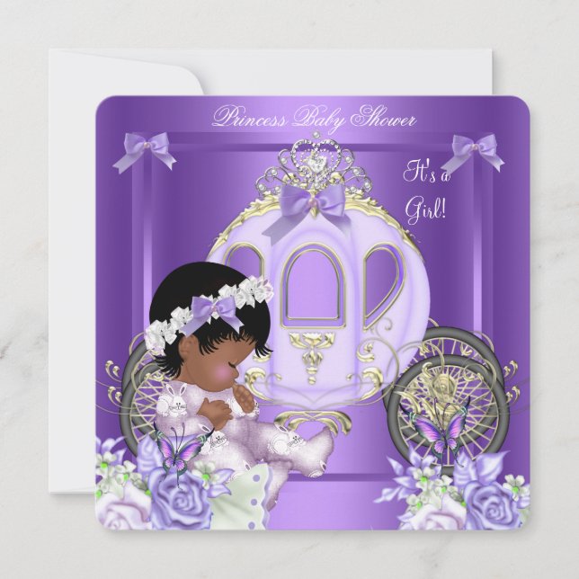 Invitation Bébé Fille de Fête de Naissance Lavande Afro-Améri (Devant)