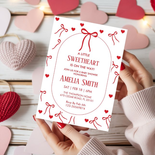 Invitation Bébé fille de la Saint-Valentin Red Sweetheart gri (Créateur téléchargé)
