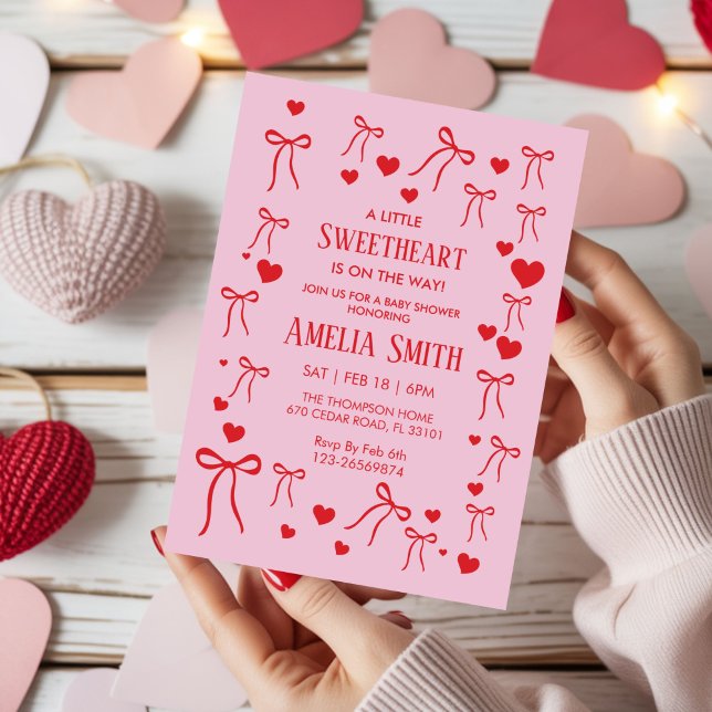 Invitation Bébé fille de la Saint-Valentin Red Sweetheart gri (Créateur téléchargé)