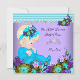Invitation Bébé fille de shower adorable sarcelle bleu violet
