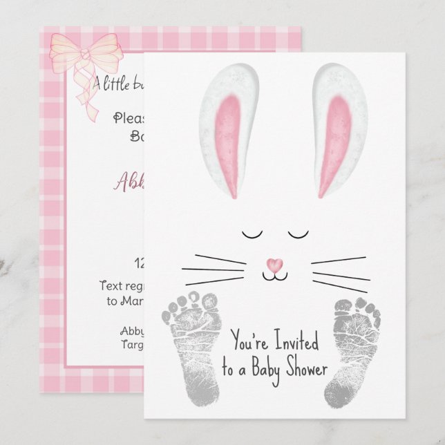 Invitation Bébé fille douche avec lapin mignon (Devant / Derrière)