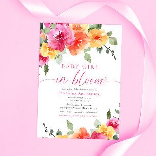 Invitation Bébé fille en Fleur coloré printemps fleuri été